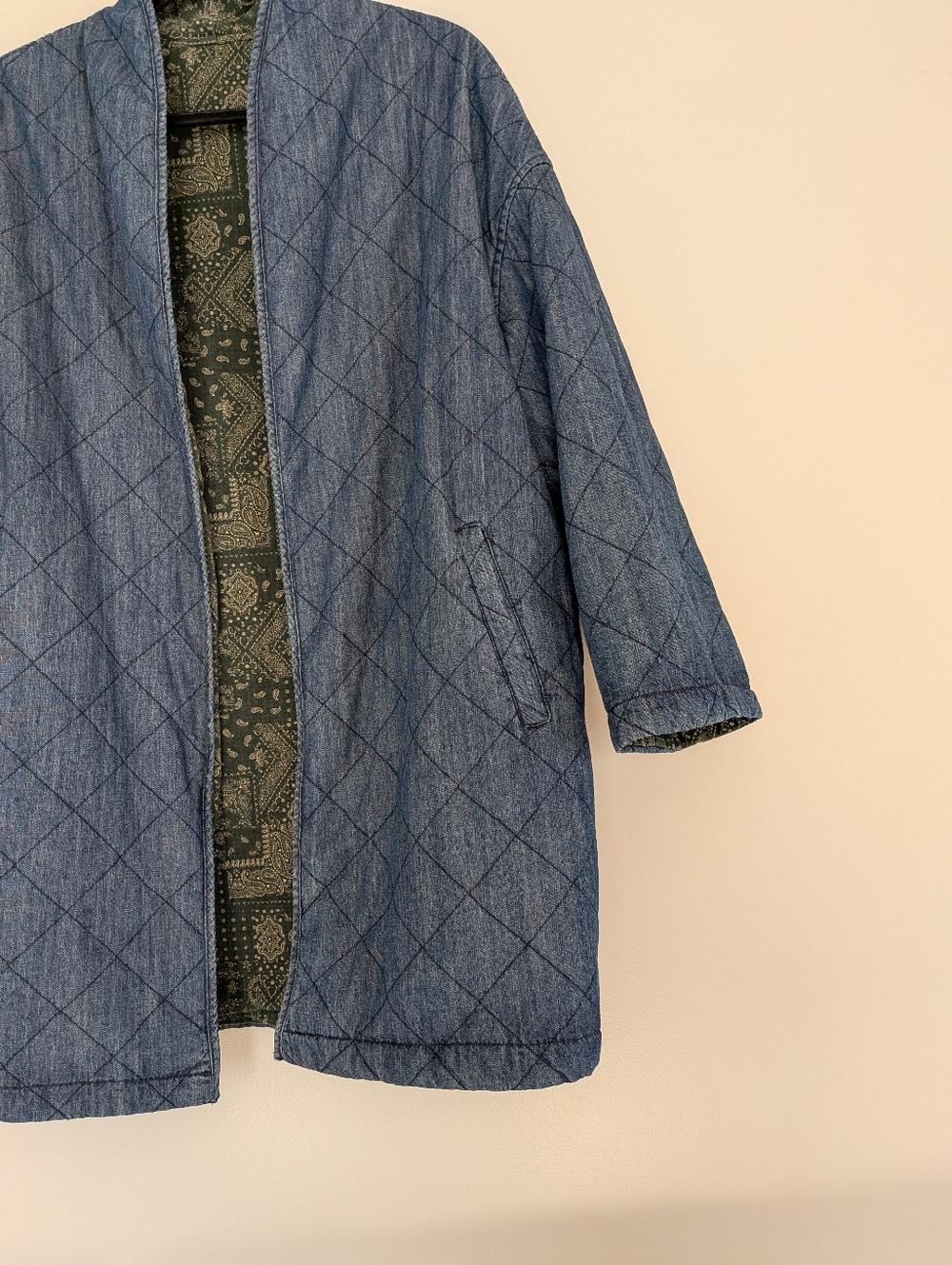 Reversible Denim Paisley Quilted Blanket Coat - Picture 5 of 8